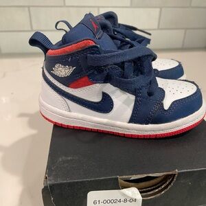 Jordan 1 Mid Toddler Navy and Red High-Top Sneakers 6C